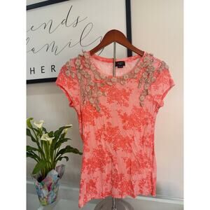 Anthropologie Deletta Orange Lace Floral Kenmare-Size Medium